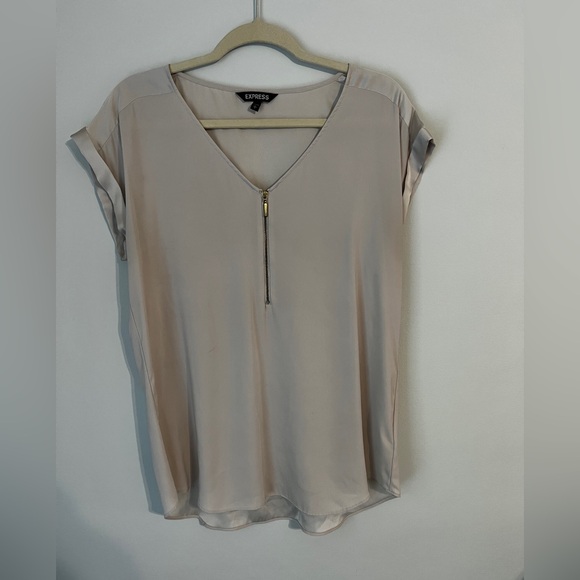 Express Women's Taupe Blouse with Front Zipper - Picture 1 of 4